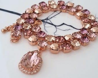 Blush Statement necklace,Rose gold necklace, Crystal Bridal necklace,Morganite Wedding jewelry, Crystal crystal necklace,Blush necklace