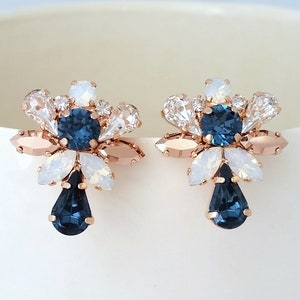 Bridal earrings,Naby blue earrings,White opal earrings,Crystal bridal earrings,Rose gold earrings,bridesmaids earrings,Crystal earrings