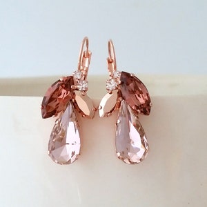 Blush earrings,Blush Bridal earrings drop,pearl earrings,rose gold earrings,Crystal earrings,Morganite bridal earrings,Bridesmaid gift