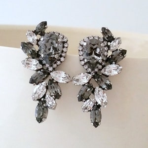 Gray earrings,dark gray earrings,Bridal earrings,Cluster earrings, earring,crystal earring,Bridesmaids,Statement stud earring image 1