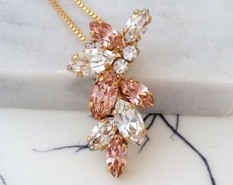 Blush necklace,Blush bridal necklace,Blush pink necklace,Blush pendant necklace,Bridal necklace,Light Pink necklace, Pink cluster necklace