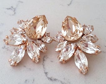Bridal earrings,Blush Earrings,Champagne Earrings,Rose gold earrings,Bridal Earrings,Bridesmaids Earrings,Bridal Earrings,champagne Studs
