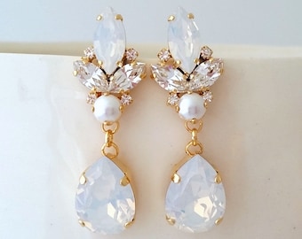 Bridal earrings,White opal earrings,Bridal opal earrings,Statement Earrings,Chandelier earrings,Crystal earrings,Bridemaids earrings