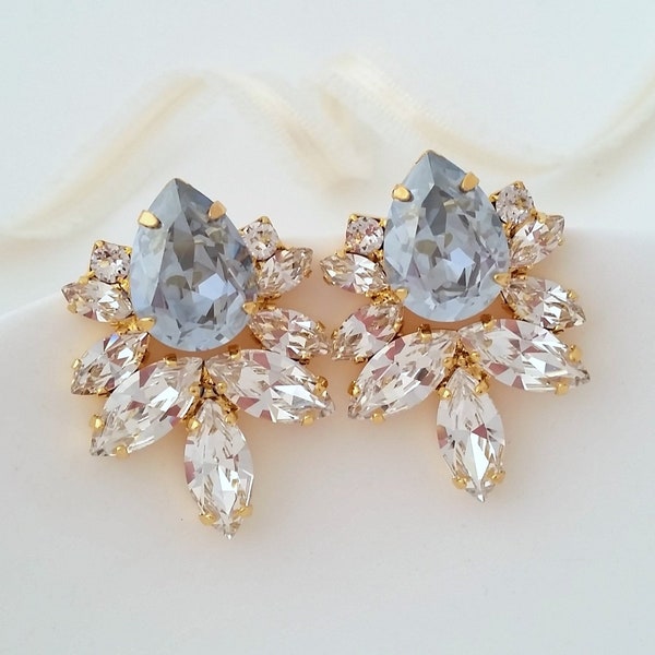 Bridal earrings,Dusty blue earrings,Light Blue earrings,blue Bridal earrings,Crystal statement earring,cluster earring,Crystal earring