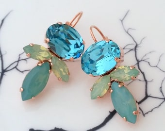 Turqoise mint earrings, Teal mint opal earrings,Light Teal blue earrings,Bridal earrings,Multi color blue earrings,Bridesmaids gift, Opal