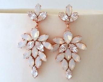 Bridal earrings,White opal earrings,Bridal opal earrings,Opal Long Chandelier earrings,Statement Earrings,Crystal earrings,wedding jewelry