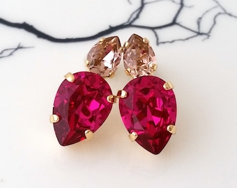 Pink earrings,Fuchsia pink earrings,Hot pink eaqrrings,Pink mix earrings,Fuchsia teardrop earrings,Pink Bridesmaids earrings,gift for her