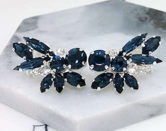 Navy blue earrings,Sapphire earrings,Blue Bridal earrings,Climbing earrings,Ear climber earrings,Ear crawlers earrings,dark blue earrings