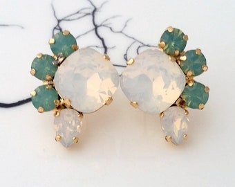 White opal mint earrings, White mint opal earrings, White opal pacific opal earrings, Opal Bridal earrings, White Opal Bridesmaids gift