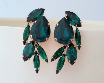 Emerald earrings,Emerald Bridal earrings studs,Dark green earrings,Emerald green earrings,Bridesmaid gift,Large emerald earring,Gift for her