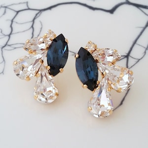 Navy blue earrings,Sapphire Bridal earrings,blue earrings,Navy blue fan earrings,Bridesmaid gift,Blue cluster earrings,Blue weddings jewelry