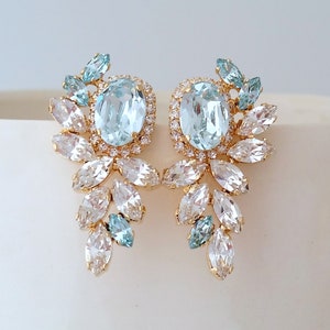 Aquamarine earrings, Bridal earrings,Light blue earrings,Ice blue earrings,Aquamarine Cluster earring,Crystal,Wedding jewelry