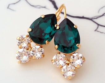 Emerald earrings, Emerald bridal earrings, Dark green earrings, Teardrop emerald earrings, Emerald earrings,Emerald bridesmids earrings