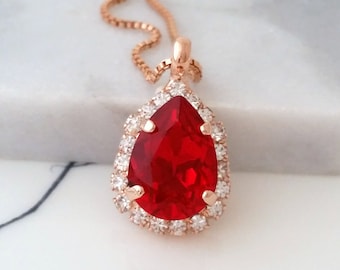 Red ruby necklace,ruby red necklace,red Bridal necklace,red pendant necklace,red pearl necklace,Wedding,Crystal necklace,Bridesmaid gift