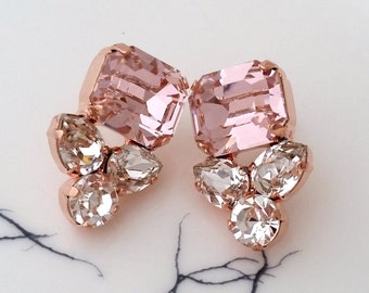 Blush earrings,Morganite earrings,Blush pink Bridal earrings,Blush stud earrings,Ractangle earrings,Blush Bridesmaids earrings,Gift for her