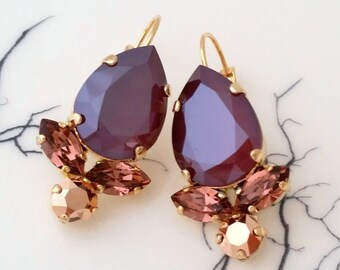 Burgundy earrings, wine red Blush bridal earrings,Crystal Dark red earrings,Dark red earrings,Bridesmaids earrings,Burgundy teardrop earring