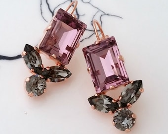 Purple gray earrings,Dusty purple earrings, Antique pink earrings,Mauve earrings, Bridal earrings,Ractangle earrings, Bridesmaids earrings