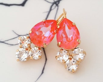 Orange earrings, Orange bridal earrings, Coral earrings, Teardrop orange pink earrings, orange pink earrings, Orange bridesmaids earrings