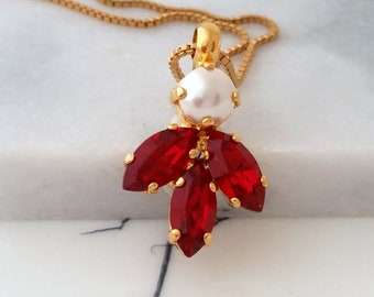 Red ruby necklace,ruby red necklace,red Bridal necklace,red pendant necklace,red pearl necklace,Wedding,Crystal necklace,Bridesmaid gift