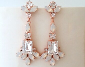 Bridal earrings,White opal earrings,Bridal opal earrings,Opal Long Chandelier earrings,Statement Earrings,Crystal earrings,wedding jewelry