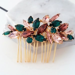 Bridal Hair Comb,Emerald burgundy blush Hair Comb,Wedding Hair Accessory,Wedding headpiece,Crystal hair comb,Statement head piece