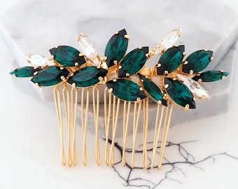 Emerald Hair Comb,Bridal hair comb,Emerald green hair comb,Emerald Hair Accessory,Dark green Hair comb,Bridal headpiece,Emerald Headpiece