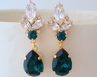 Emerald earrings,Emerald Bridal earrings,Dark green earrings,Emerald Chandelier earring,Emerald drop earring,Vintage earring,emerald wedding
