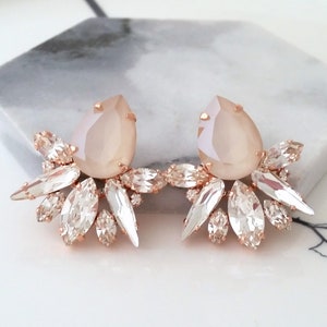 Ivory cream Earrings, Bridal earrings, Champagne Earrings,rose gold Earrings,Bridesmaids Earring,Nude Crystal Bridal Earring,Blush champagne