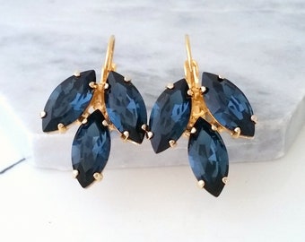 Navy blue earrings,Bridal earrings,Blue bridal earrings drop,Sapphire earrings,Bridesmaids earrings,Bridesmaid gift,Petal shape earrings