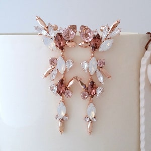 Blush earrings,Bridal climbing Earrings,Long climbing chandelier earrings,Climbing Earrings,Ear Crawlers,Earcuff Earring,Crystal Earrings