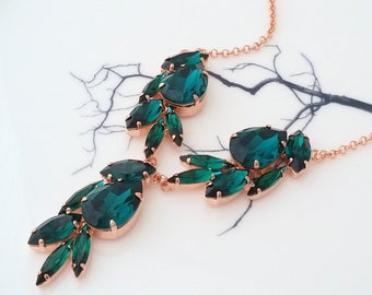 Emerald necklace,Bridal necklace,Crystal Bridal necklace,Y necklace,crystal emerlad  necklace,Statement necklace,Wedding necklace