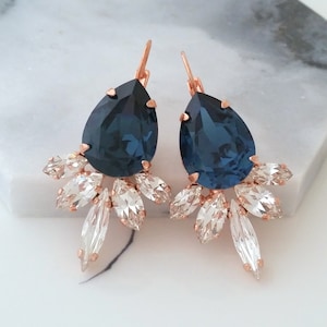 Navy blue earrings,Sapphire earrings,Dark blue earrings,Blue earrings,Bridal earrings,Bridesmaids gift,rose gold earrings,Crystal earrings
