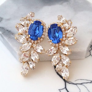 Sapphire earrings,Sapphire Bridal earrings,Sapphire blue earrings,Sapphire  Cluster earring,Sapphire statement earrings,Crystal earrings