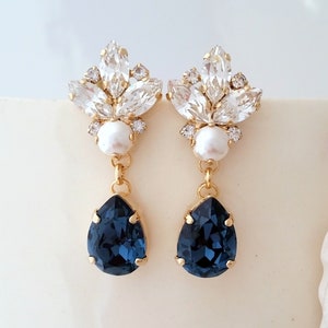 Navy Blue chandelier earrings,Navy blue bridal earrings,Dark blue earrings,Dark Sapphire earrings,Navy blue drop earrings,Bridesmaids gift