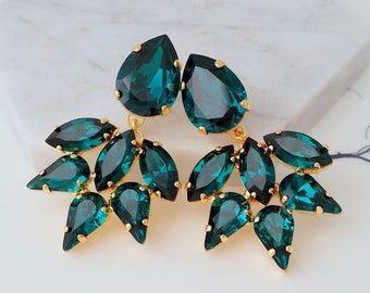Emerald earrings,Emerald Bridal earrings,Dark green earrings,Emerald Chandelier earring,Emerald drop earring,Vintage earring,emerald wedding