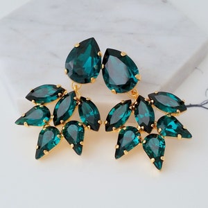 Emerald earrings,Emerald Bridal earrings,Dark green earrings,Emerald Chandelier earring,Emerald drop earring,Vintage earring,emerald wedding