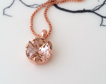 Blush necklace,Morganite pink necklace,Blush cushion cut necklace,Blush bridal necklace,Blush bridesmaid necklace,Pale pink Crystal necklace