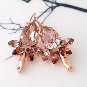 Blush earrings,Blush Bridal earrings drop,pearl earrings,rose gold earrings,Crystal earrings,Morganite bridal earrings,Bridesmaid gift