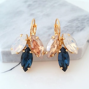 Navy blue earrings,Blue bridal earrings drop,Sapphire blue earrings,Opal earrings,Bridesmaids earrings,Bridesmaid gift,Petal shape earrings