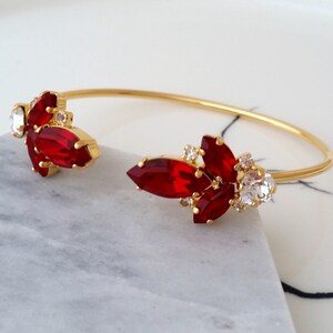 Red Bracelet,Ruby red bracelet,Red bridal bracelet,Ruby red crystal cuff bracelet,ruby red bangle bracelet,Bridemsid gift,Wedding jewlery