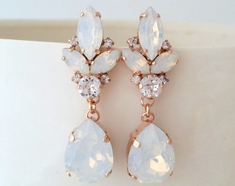 Bridal earrings,White opal earrings,Bridal opal earrings,Statement Earrings,Chandelier earrings,Crystal earrings,Bridemaids earrings
