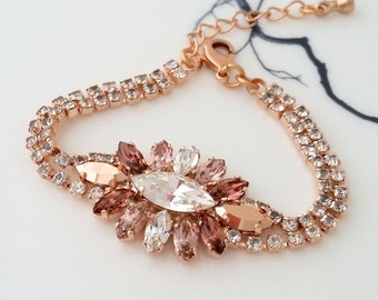 Bridal bracelet,Blush bracelet,Rose gold bracelet,Champagne crystal bracelet,Wedding bracelet,Wedding jewelry,blush crystal wedding jewlery