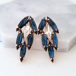 Navy blue earrings,Bridal earrings,Blue bridal earrings studs,Rose gold earrings,Bridesmaids earrings,Bridesmaid gift,Sapphire earring