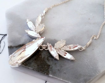 Bridal necklace,Bridal jewelry,Crystal necklace, Statement Wedding necklace,white opal necklace,Bridal necklace, Wedding jewlery