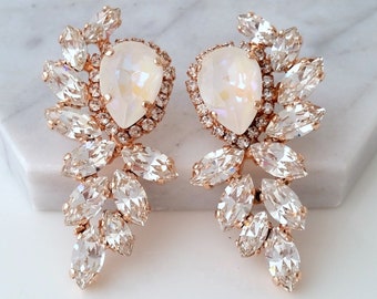 White opal Bridal earrings,Bridal earrings studs,White opal crystal Statement stud earrings,Extra large cluster earrings, Crystal earrings