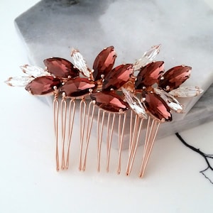 Bridal Hair Comb,Burgundy Hair Comb,Wedding Hair Accessory,Wedding headpiece,Crystal hair comb,Statement head piece,Gatsby Headpiece