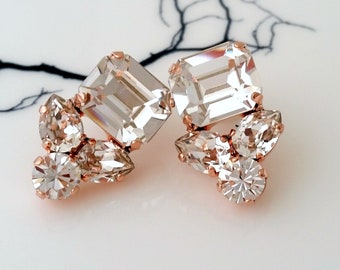 Bridal earrings,Crystal bridal earrings,Ractangle crystal stud earrings,Crystal earrings,Crystal Bridesmaids earrings,Gift for her,Petite