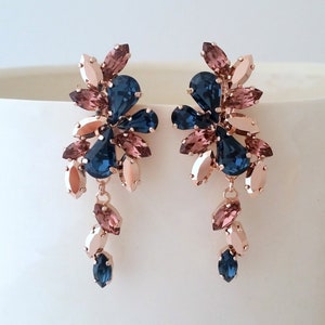 Bridal earrings,Navy blue long earrings,Navy blue blush earrings,chandelier earrings,Blue blush chandelier earring,wedding earrings