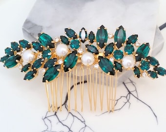 Emerald hair comb,Bridal Hair Comb,emerald Hair Comb,Wedding Hair Accessory,Wedding headpiece,Crystal hair comb,Statement head piece,Gatsby