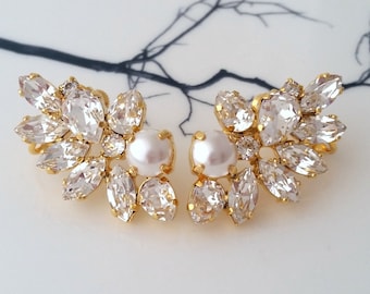 Climbing Earrings,Bridal climbing Earrings,Crystal Ear Crawlers,Pearl earrings,Crystal Earrings,Bridal Trendy Earrings,Ear Cuff